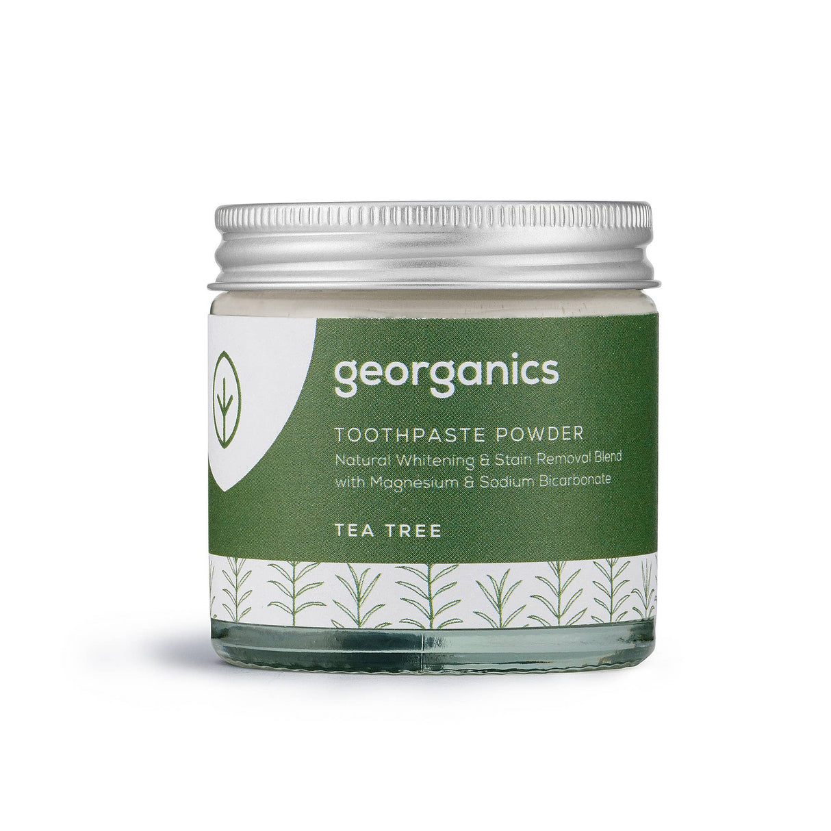 Georganics Natural Whitening Toothpaste Powder - Tea Tree, eco friendly jar